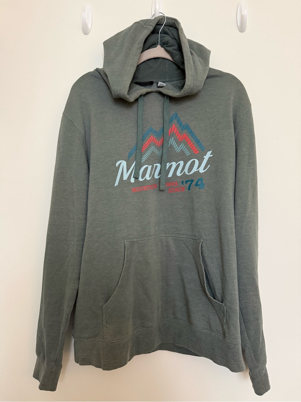 Marmot Olive Green Logo Crewneck Hoodie with Mountain Graphic